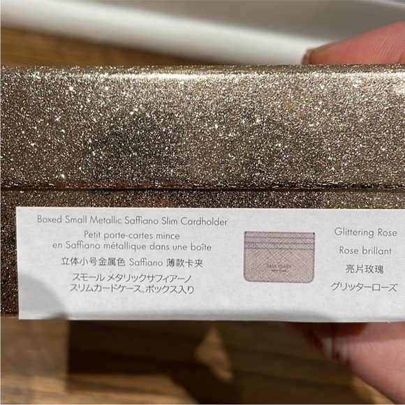 Kate Spade boxed small metallic saffiano slim cardholder wallet glitter rose NWT - Picture 4 of 4
